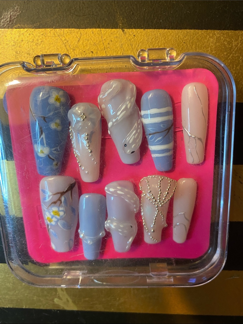 Asian inspired  handmade 3D press-on nails